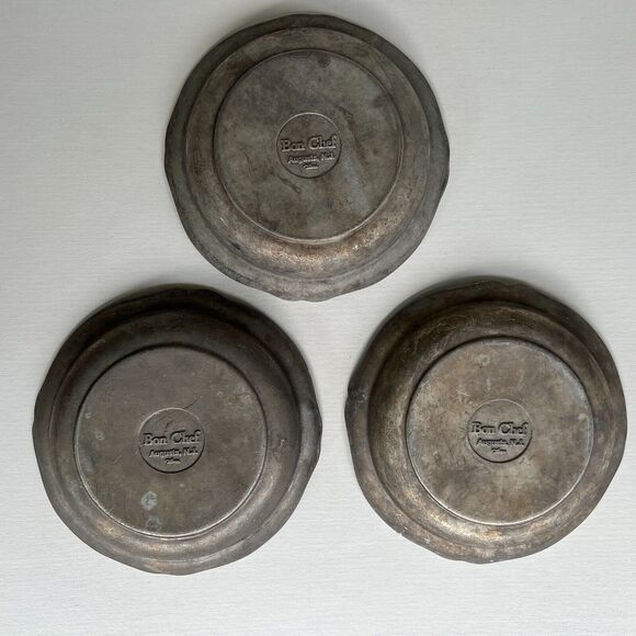 Set of 3 Bon Chef Scalloped Pewter 9" Dinner Plates Augusta NJ - Picture 5 of 7